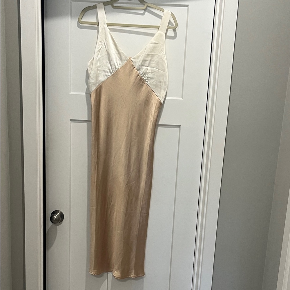 Chic Cream and Tan Slip Dress